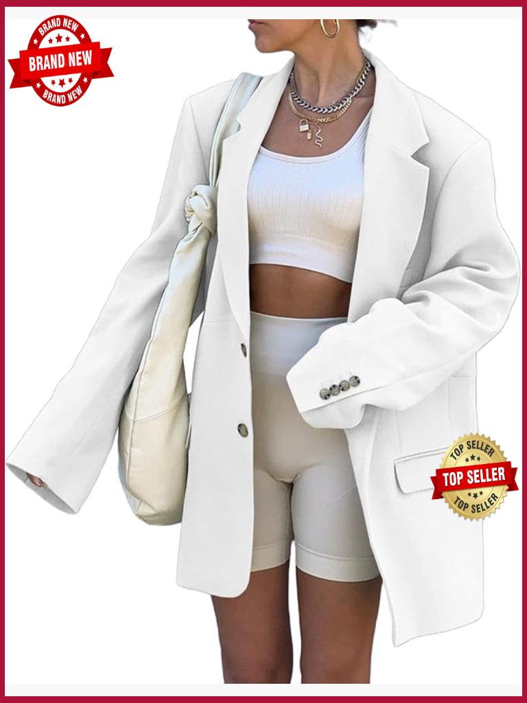 Oversized Long Sleeve Blazer Lapel Open Front Solid Work Office Jacket